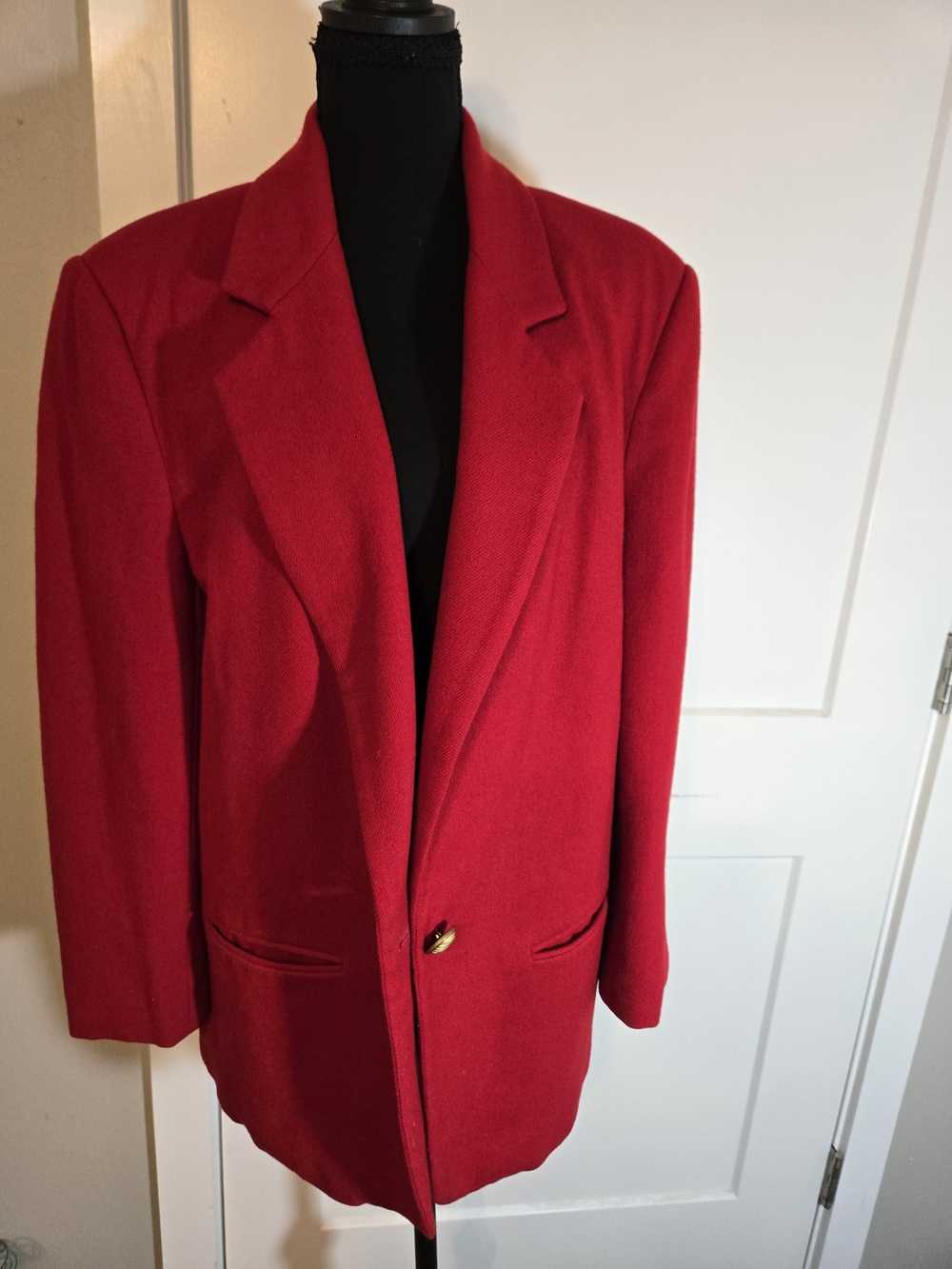 Vintage Sag Harbor 100% Pure Wool Red Single Button Blazer Jacket Size 14